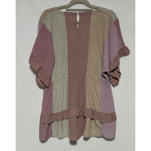 STORIA Flirty V-Neck Romper Small Drawstring Waist Ruffled Pastel Stripes EUC - Picture 3 of 6